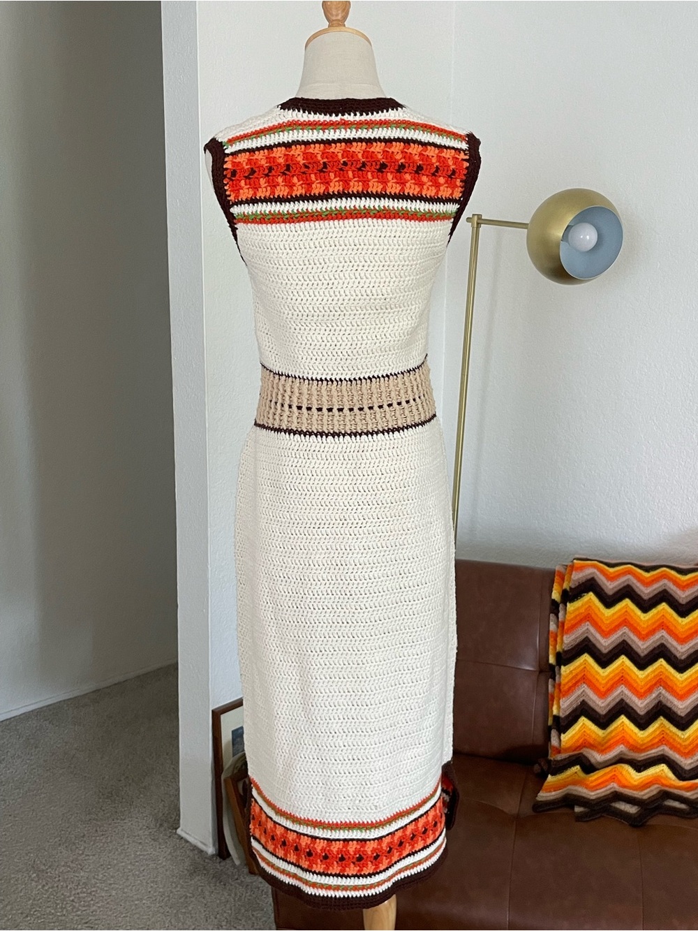 Vintage 1970s Boho Hippie Knit Crochet Dress - Picture 2 of 7